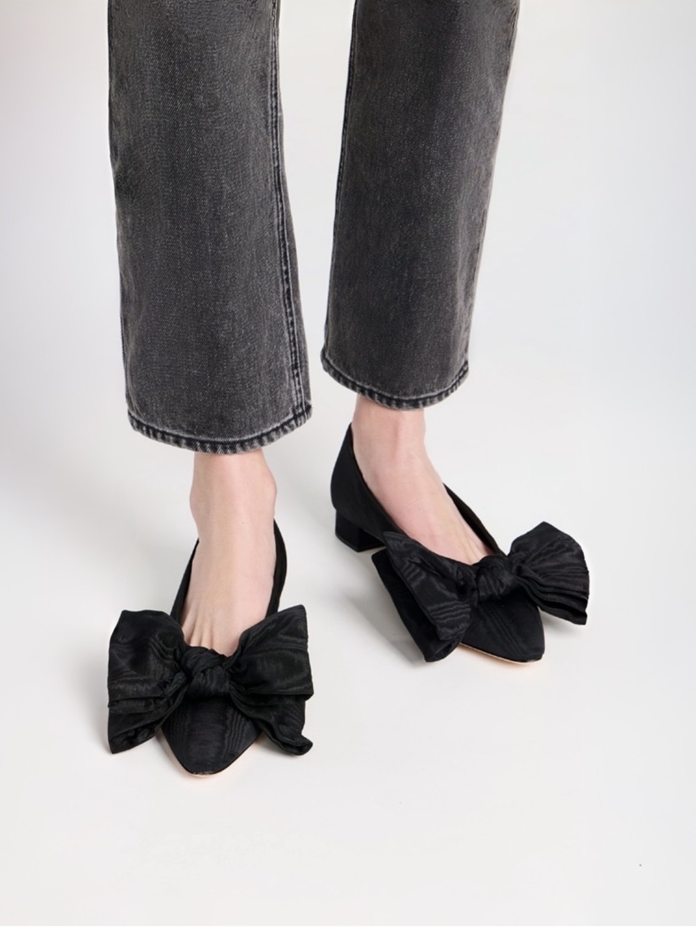 Loeffler Randall Noa Bow Black Pointed Toe Block Heel Pump Sz 6